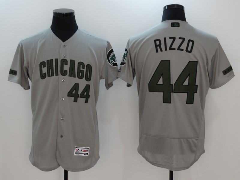 Men's Chicago Cubs #44 Anthony Rizzo Gray And Green Flex base Stitched Jersey